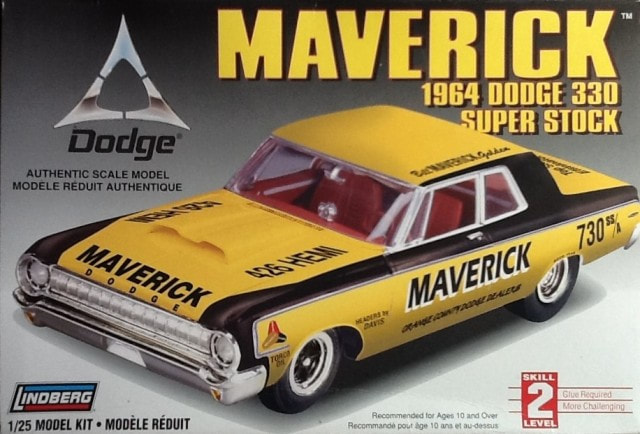 New In Box LINDBERG  1/25 Scale "Maverick" 1964 Super Stock Dodge 330 Kit 